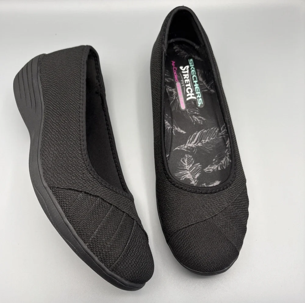 Skechers Stretch Fit Shoes Women Size 11 Black Slip on Loafer Comfort Air Cooled